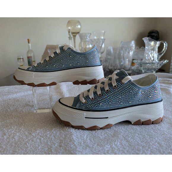 NWOT   Top Moda rhinestone platform lace-up sneakers   Sz  8.5 - Picture 6 of 8